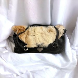 Genuine leather real rabbit fur purse